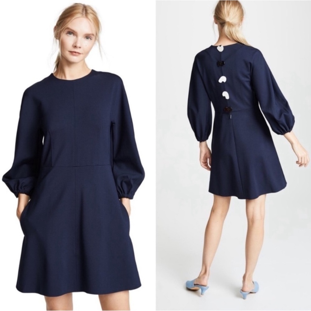Tibi/ Bond Stretch Sculpted Button-Back Mini
Dress navy blue long sleeve size 00
